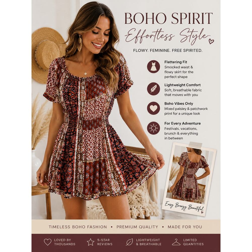 Anthropologie Paper Crane Boho Mini Dress M Smocked Festival Peasant